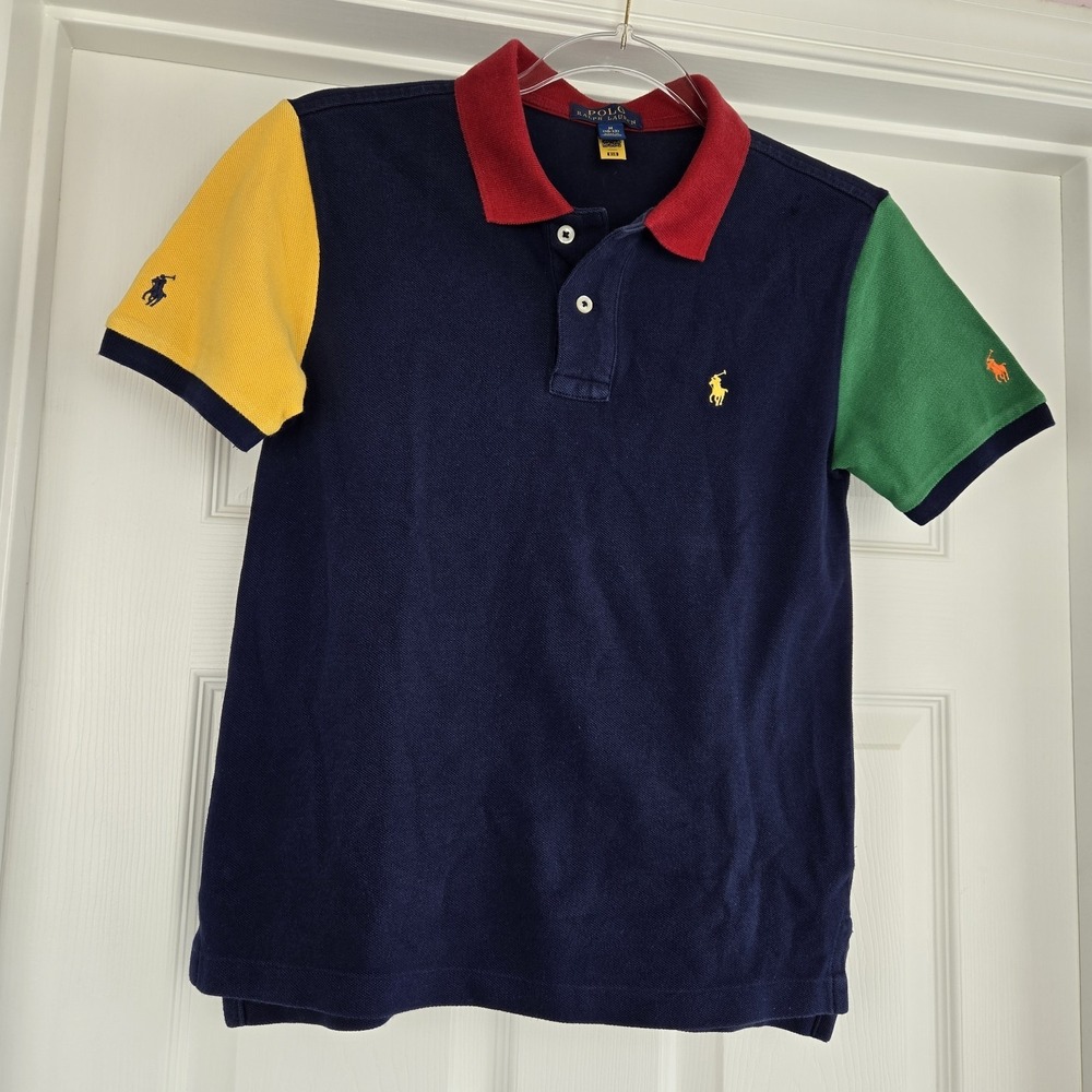 Polo Ralph Lauren Boys Short Sleeve‎ Color Block Polo Shirt Size M 10-12 Preppy